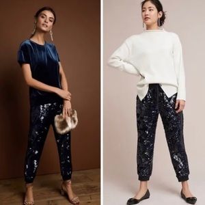 Anthropologie ett:twa Sequin Velvet Joggers Sparkle navy blue large